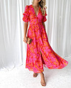 Clara | Women’s Graduation Dress With Puff Sleeves And Floral Print | Elegant