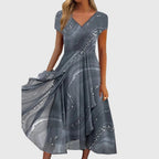 Clara | Women's Sparkle Dress With V-Neck And Flowing Swirl Print | Elegant