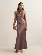 Clementine | Women's Cocktail Dress With High Neck Satin Design And Elegant Maxi Silhouette | Party