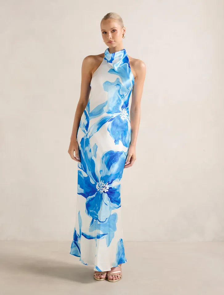 Clementine | Women's Cocktail Dress With High Neck Satin Design And Elegant Maxi Silhouette | Party