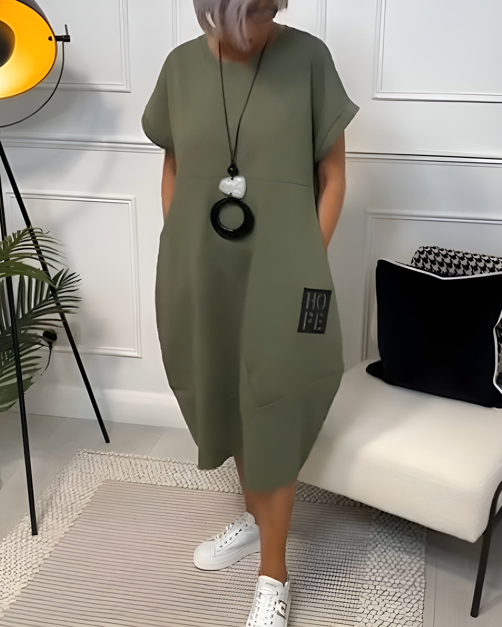 Cleo | Women's Day Dress With Short Sleeve Design And Relaxed Pocket Fit | Casual