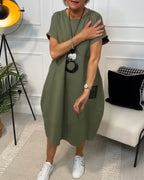 Cleo | Women's Day Dress With Short Sleeve Design And Relaxed Pocket Fit | Casual