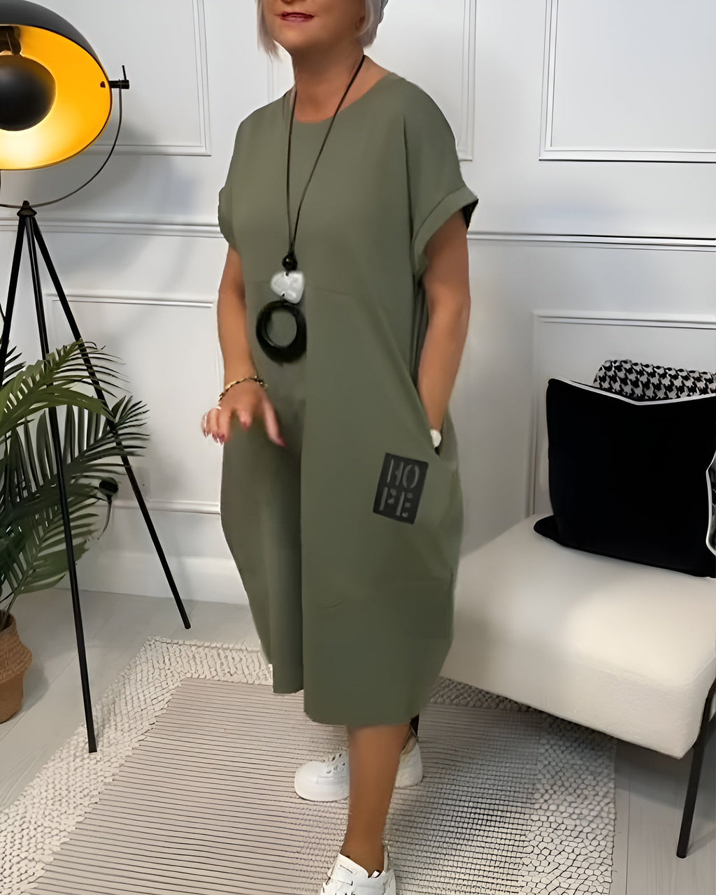 Cleo | Women's Day Dress With Short Sleeve Design And Relaxed Pocket Fit | Casual