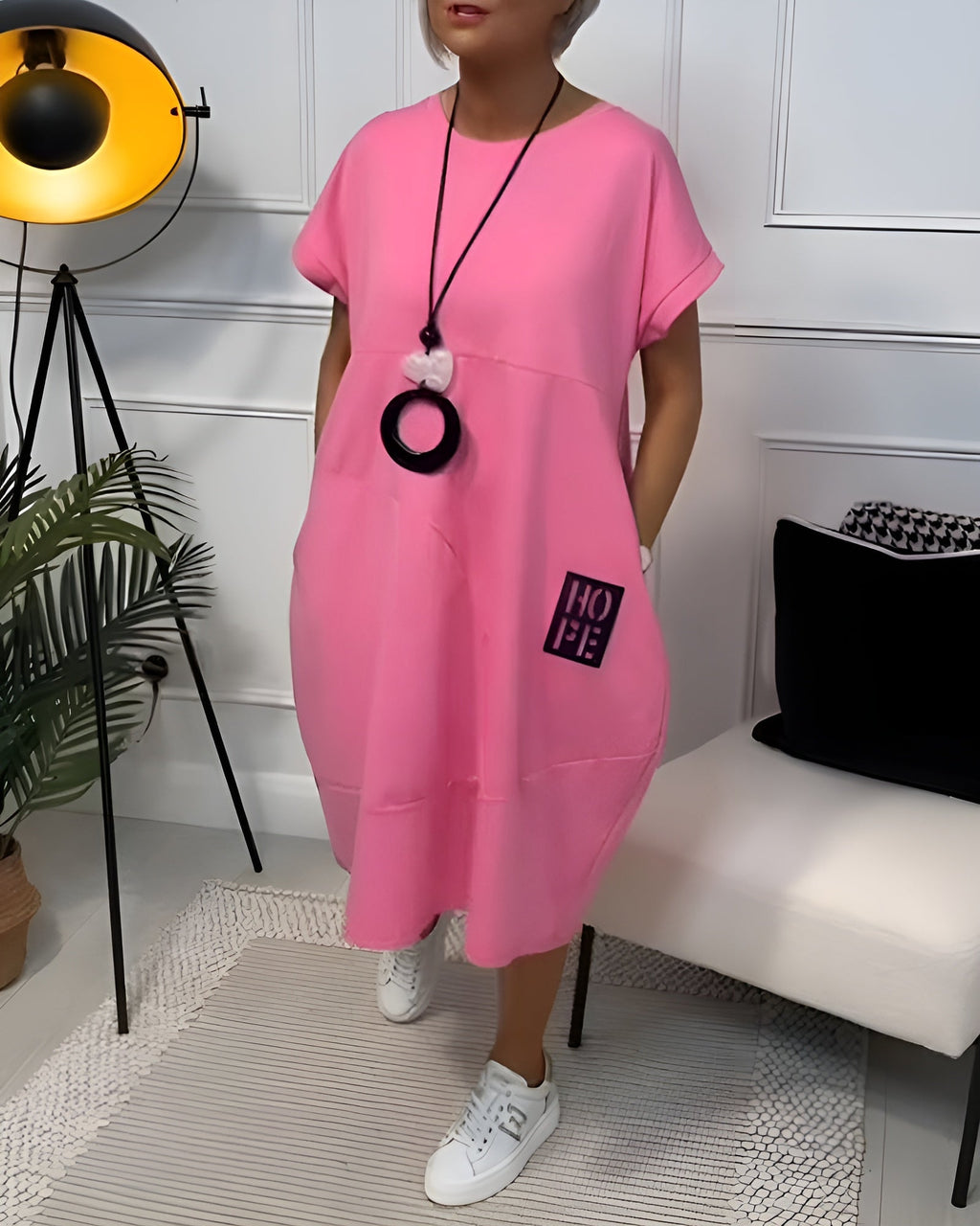 Cleo | Women's Day Dress With Short Sleeve Design And Relaxed Pocket Fit | Casual