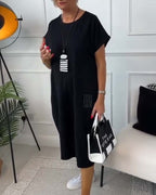 Cleo | Women's Day Dress With Short Sleeve Design And Relaxed Pocket Fit | Casual