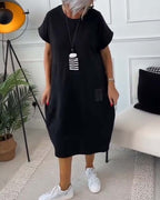 Cleo | Women's Day Dress With Short Sleeve Design And Relaxed Pocket Fit | Casual