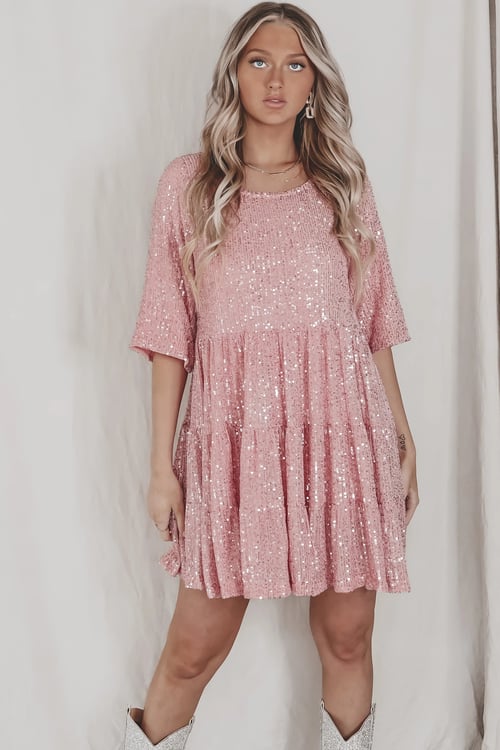 Coco | Women's Sparkle Dress With Sequin Fabric And Tiered Mini Silhouette | Party