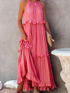 Delilah | Women's Day Dress With Halter Neck Design And Ruffle Trim Detail | Elegant