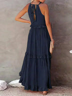Delilah | Women's Day Dress With Halter Neck Design And Ruffle Trim Detail | Elegant