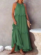 Delilah | Women's Day Dress With Halter Neck Design And Ruffle Trim Detail | Elegant