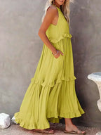 Delilah | Women's Day Dress With Halter Neck Design And Ruffle Trim Detail | Elegant
