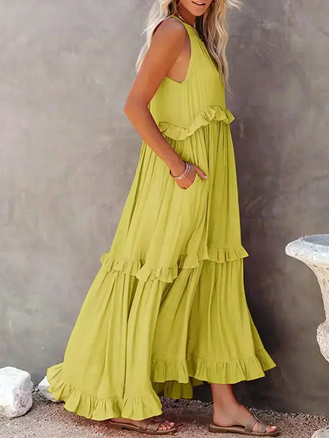 Delilah | Women's Day Dress With Halter Neck Design And Ruffle Trim Detail | Elegant