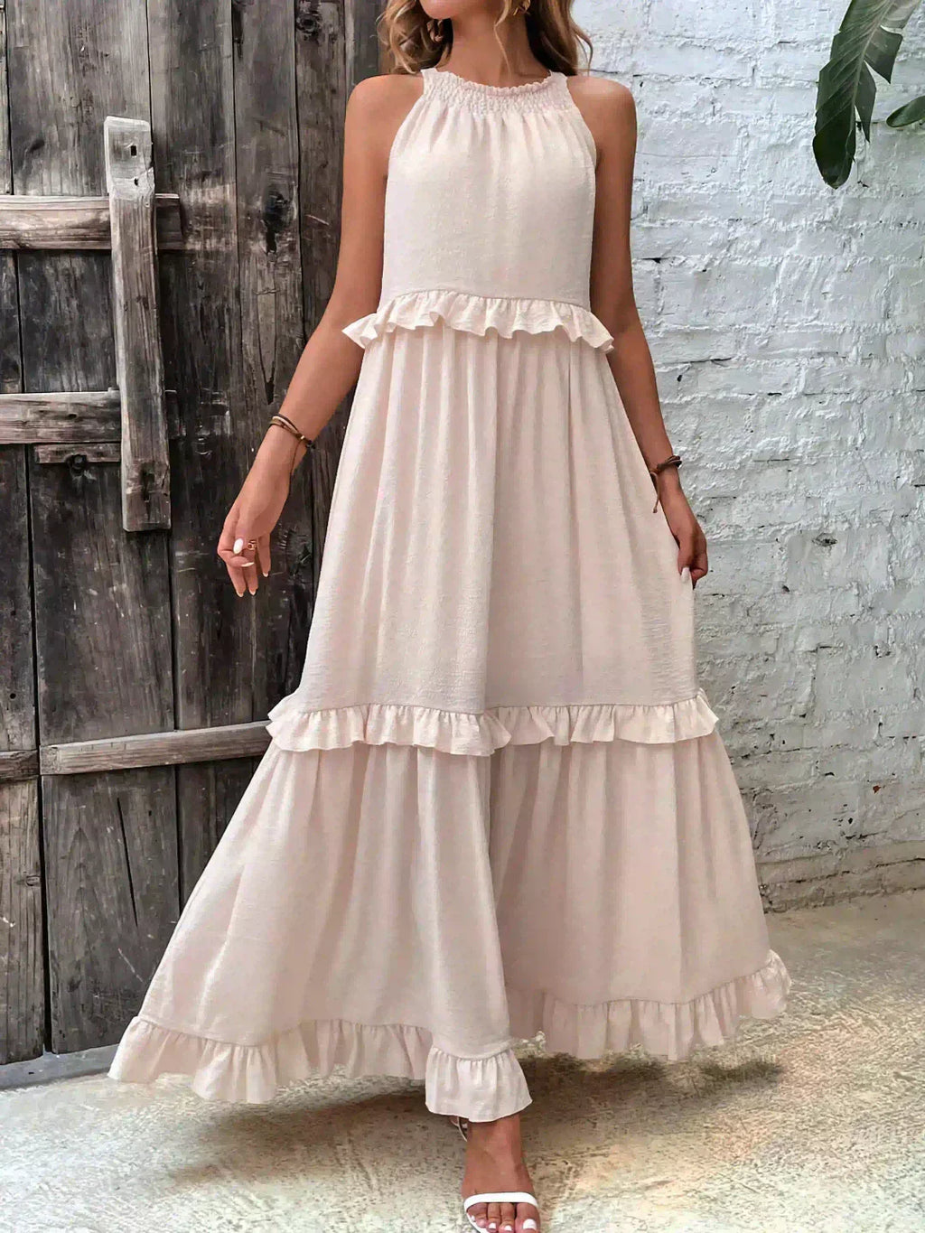 Delilah | Women's Day Dress With Halter Neck Design And Ruffle Trim Detail | Elegant