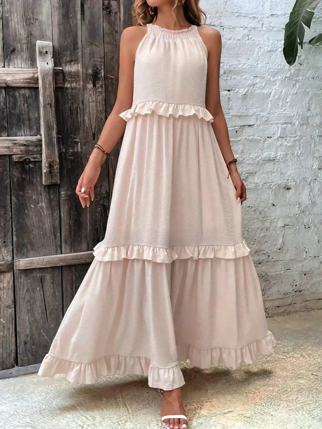 Delilah | Women's Day Dress With Halter Neck Design And Ruffle Trim Detail | Elegant