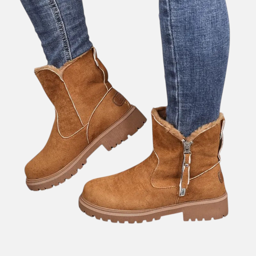 Elara | Women's Fleece-Lined Boots With Fur Trim And Slip On Design | Cozy