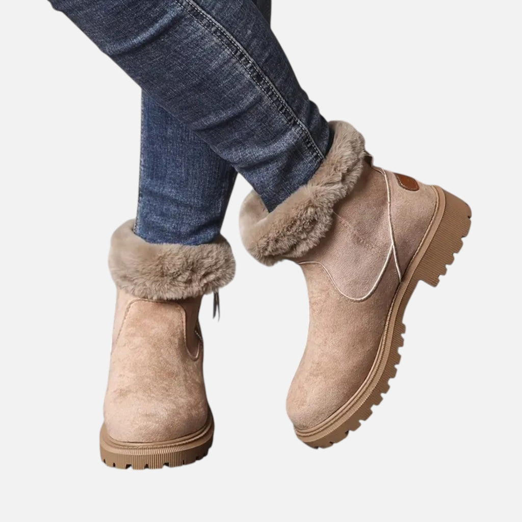 Elara | Women's Fleece-Lined Boots With Fur Trim And Slip On Design | Cozy