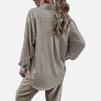 Elara | Women's Geometric Print Blouse With Long Sleeve And Contrast Buttons | Chic