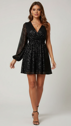 Elara | Women's Prom Dress With V-Neckline And One Long Sleeve