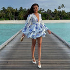 Elowen | Women's Floral Dress With Deep V-Neck And Puff Sleeves