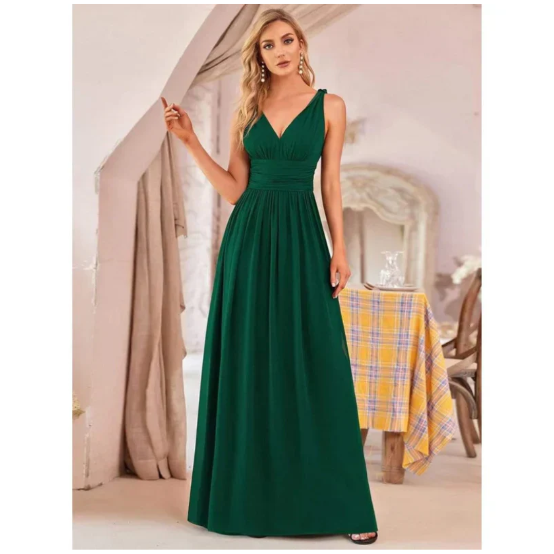 Brielle | Women's Wedding Guest Dress With V-Neckline And Ruched Waist