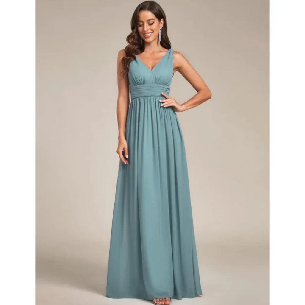 Brielle | Women's Wedding Guest Dress With V-Neckline And Ruched Waist