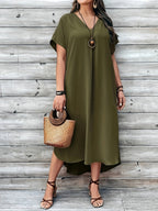 Emilia | Women's Day Dress With Flowy V Neck Design And Relaxed Midi Silhouette | Casual