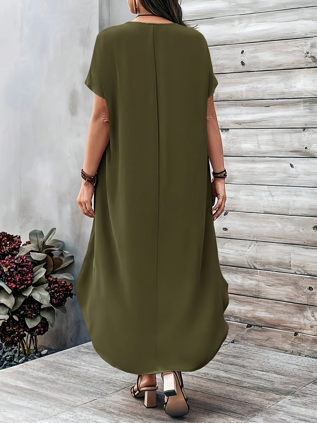 Emilia | Women's Day Dress With Flowy V Neck Design And Relaxed Midi Silhouette | Casual