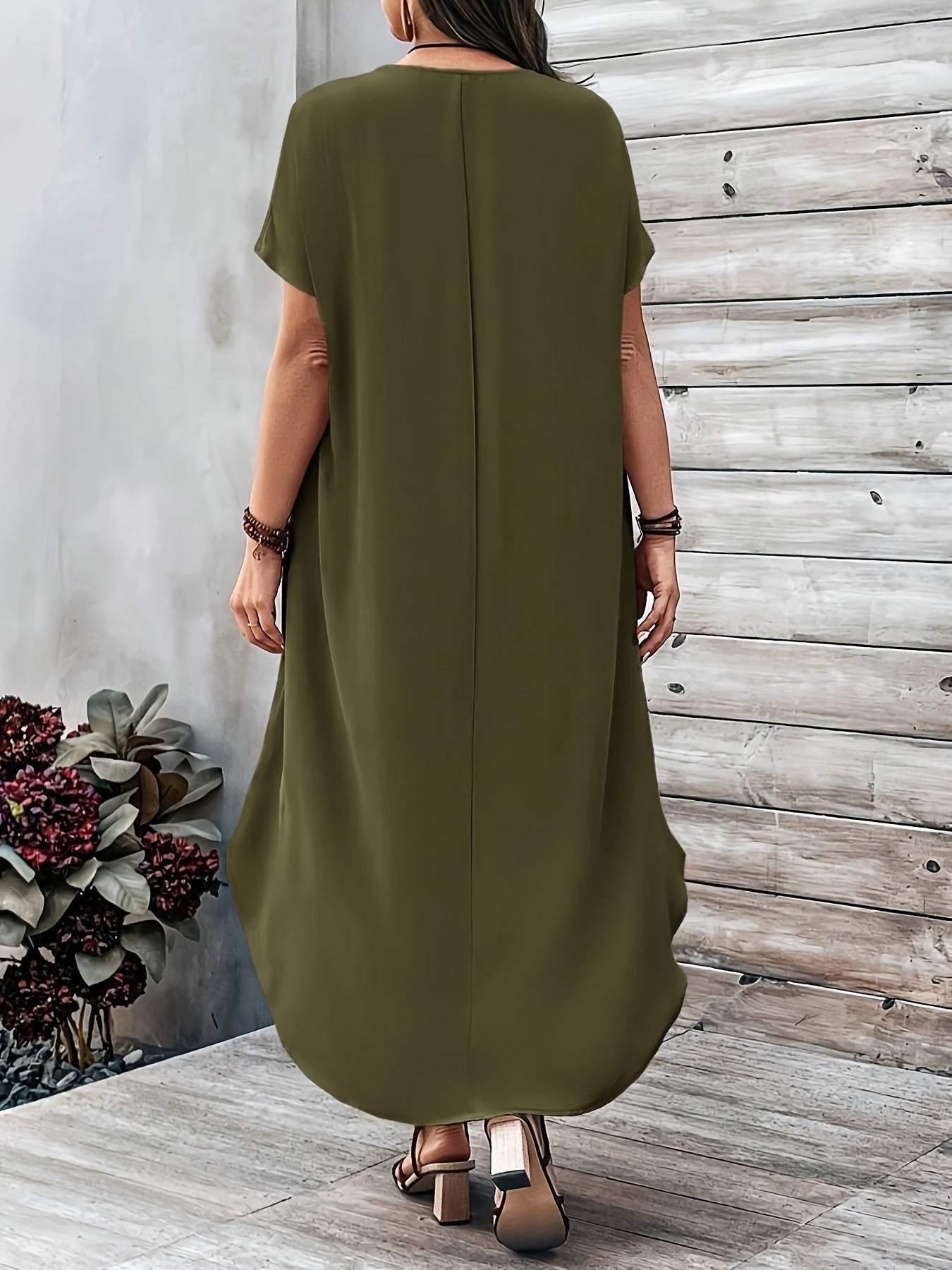 Emilia | Women's Day Dress With Flowy V Neck Design And Relaxed Midi Silhouette | Casual