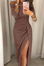 Emma | Women's Prom Dress With Off-Shoulder Neckline And Side Slit