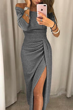 Emma | Women's Prom Dress With Off-Shoulder Neckline And Side Slit