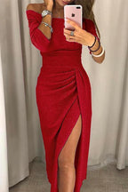 Emma | Women's Prom Dress With Off-Shoulder Neckline And Side Slit