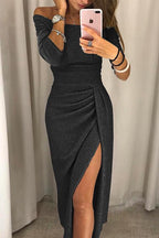 Emma | Women's Prom Dress With Off-Shoulder Neckline And Side Slit