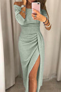 Emma | Women's Prom Dress With Off-Shoulder Neckline And Side Slit