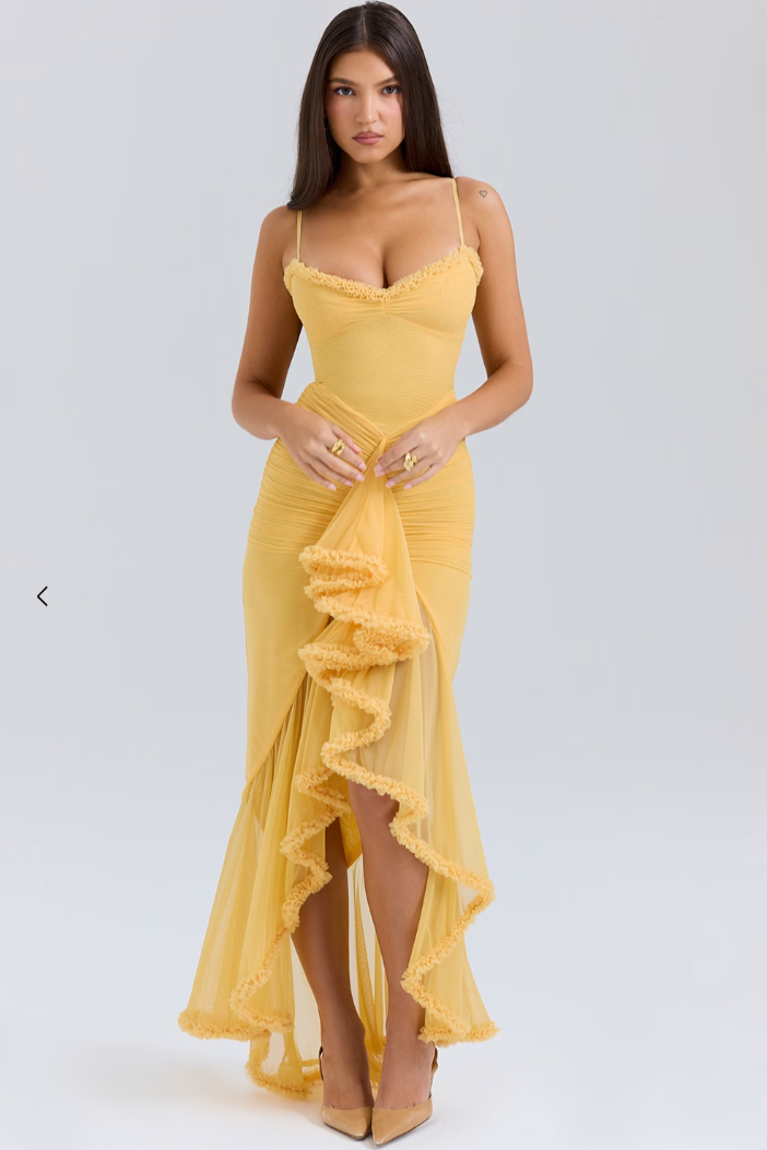 Fauna | Women's Cocktail Dress With Ruched Ruffle Design And Asymmetric Dovetail Silhouette | Party
