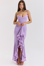 Fauna | Women's Cocktail Dress With Ruched Ruffle Design And Asymmetric Dovetail Silhouette | Party