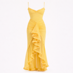 Fauna | Women's Cocktail Dress With Ruched Ruffle Design And Asymmetric Dovetail Silhouette | Party
