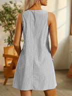 Felicia | Women's Day Dress With Sleeveless Stripe Design And Front Pocket Detail | Casual