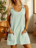 Felicia | Women's Day Dress With Sleeveless Stripe Design And Front Pocket Detail | Casual
