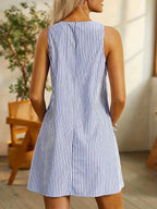 Felicia | Women's Day Dress With Sleeveless Stripe Design And Front Pocket Detail | Casual