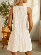 Felicia | Women's Day Dress With Sleeveless Stripe Design And Front Pocket Detail | Casual
