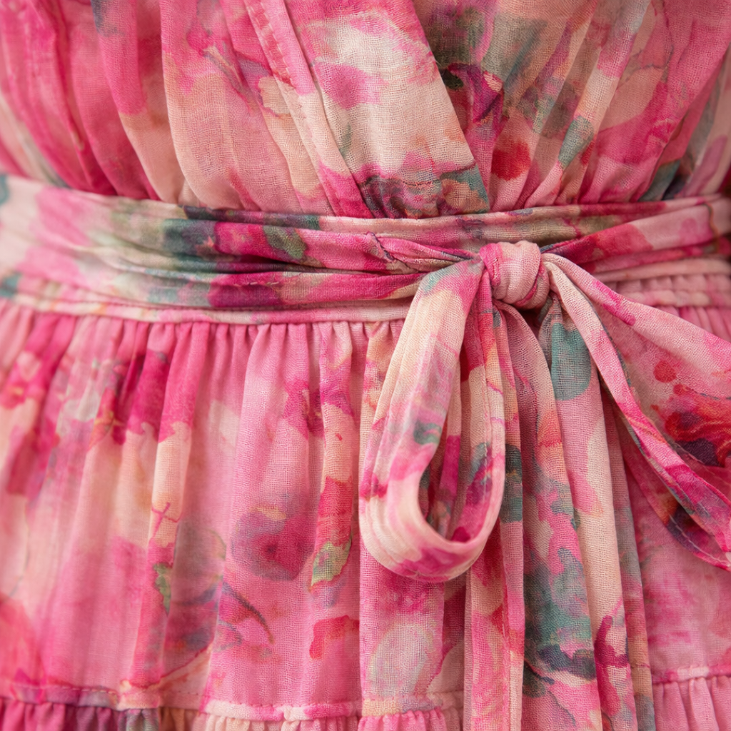Felicity | Women's Floral Dress With Belted Waist Design And Flowing Maxi Skirt | Elegant