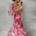 Felicity | Women's Floral Dress With Belted Waist Design And Flowing Maxi Skirt | Elegant