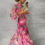 Felicity | Women's Floral Dress With Belted Waist Design And Flowing Maxi Skirt | Elegant