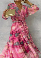Felicity | Women's Floral Dress With Belted Waist Design And Flowing Maxi Skirt | Elegant
