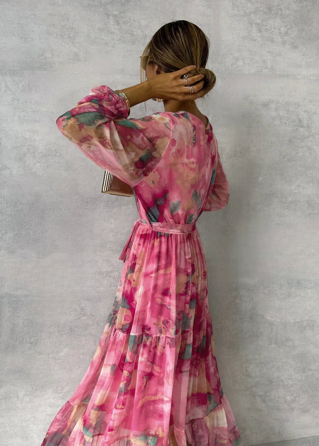 Felicity | Women's Floral Dress With Belted Waist Design And Flowing Maxi Skirt | Elegant