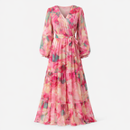Felicity | Women's Floral Dress With Belted Waist Design And Flowing Maxi Skirt | Elegant