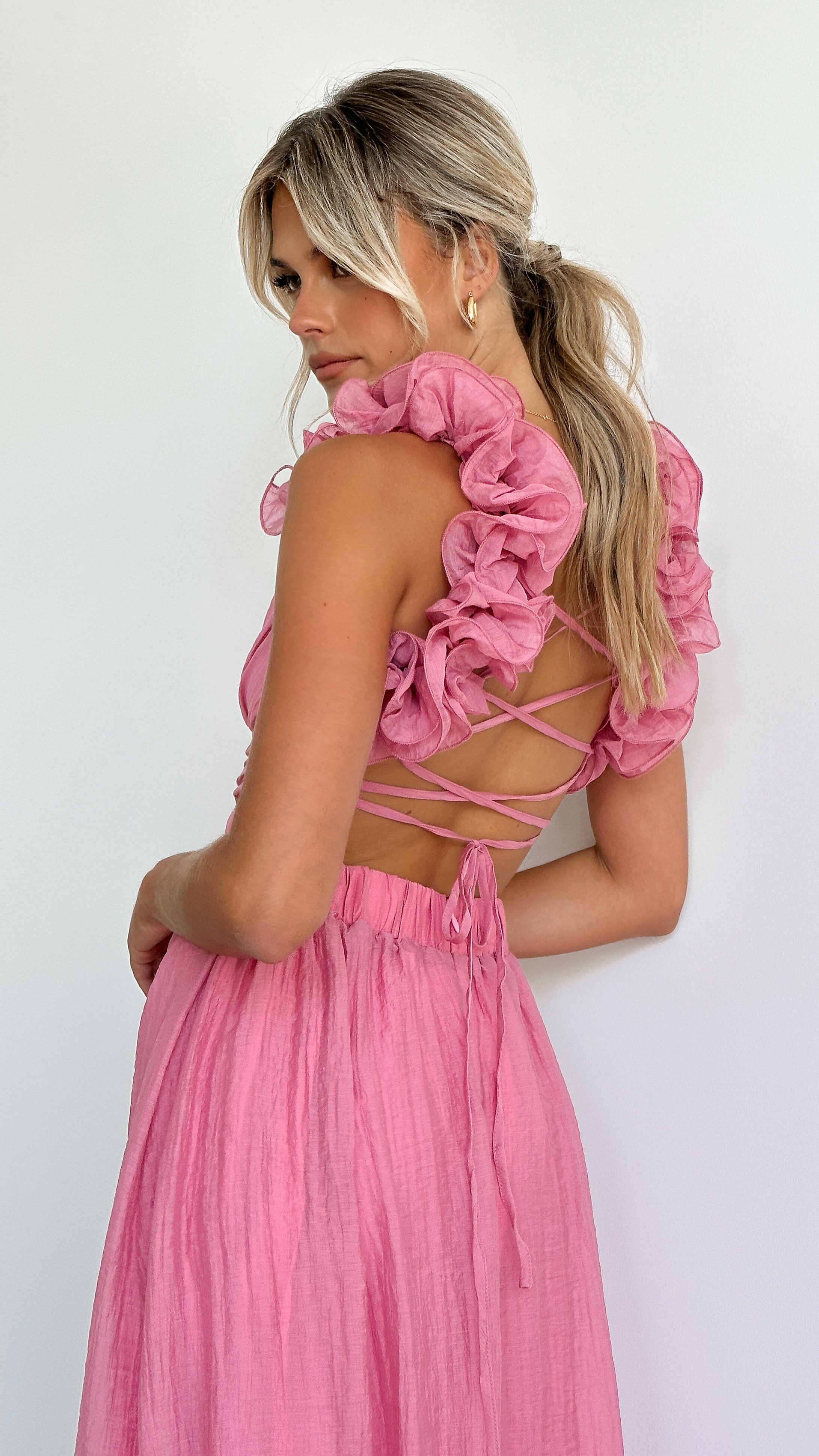 Grace | Women’s Graduation Dress With Ruffled Straps And Lace-Up Back | Elegant
