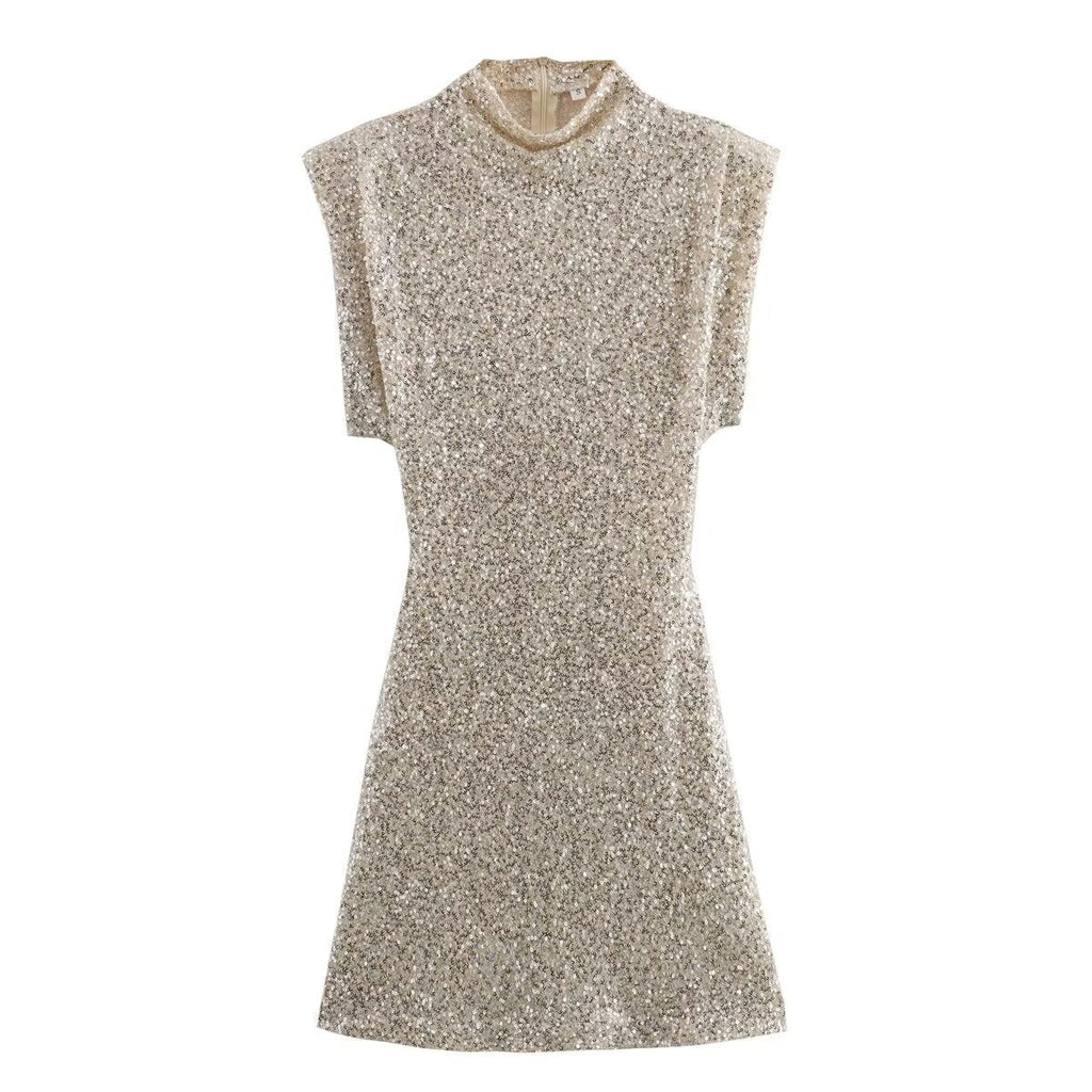 Halle | Women's Sparkle Dress With Sequin Slim Fit And O-Neck Design | Party