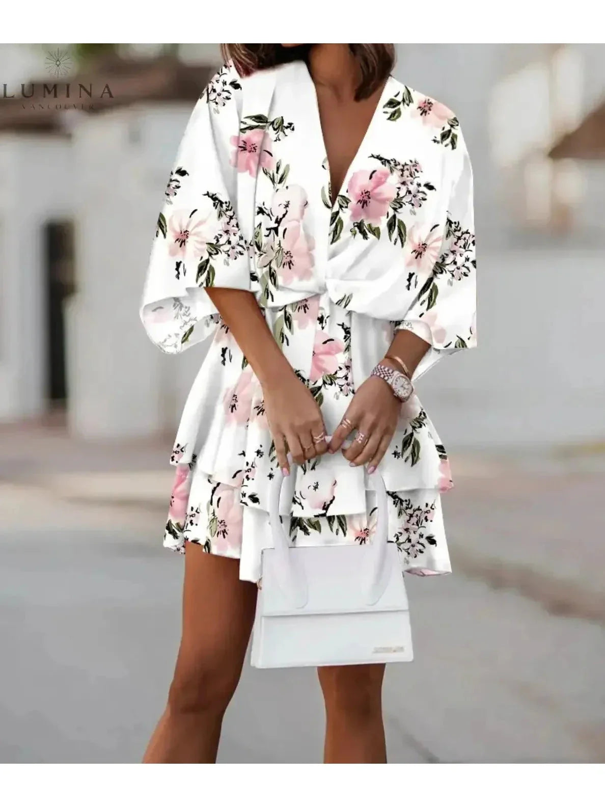 Harper | Women’s Floral Dress With V-Neckline And Tie Waist