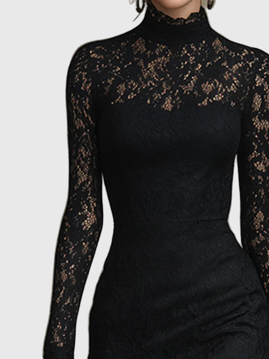 Harper | Women's Prom Dress With High Neckline And Long Lace Sleeves